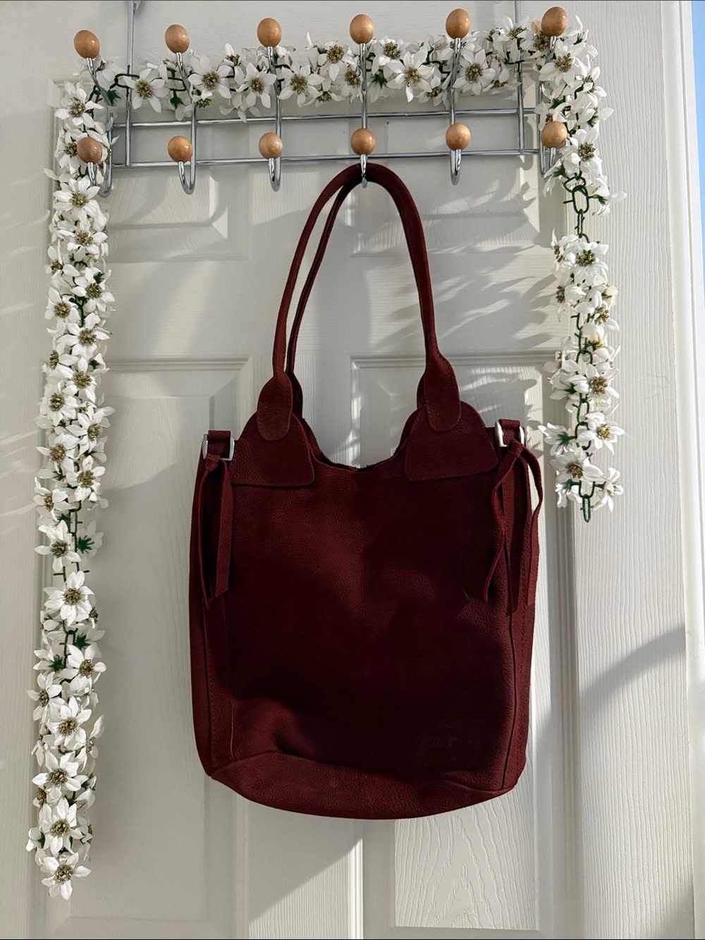 Womens Burgundy Suede Tote Bag - Classic Everyday Shoulder Bag